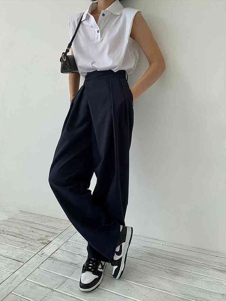 

women autumn winter straight loose wide leg mop trousers high waist casual baggy cozy fashion work pant high quality, Black;white