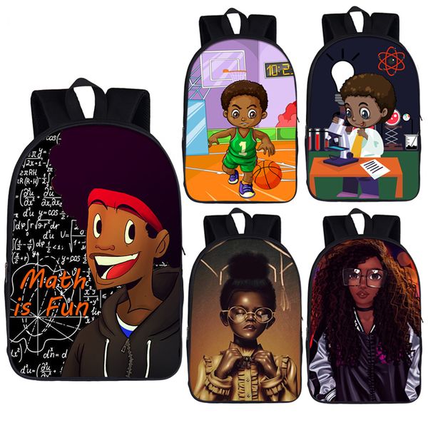 Afro Brown Boy / Girl Print Backpack for Teenage Girls meninos Africa Children School School Backpack Backpack Kids Ombro Book Bag 201117