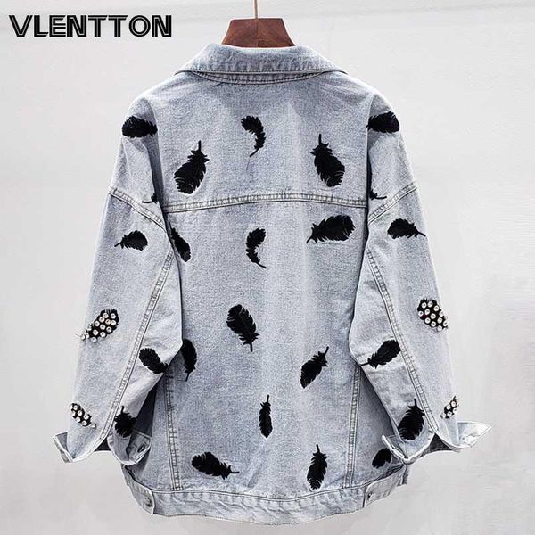 

2020 spring autumn vintage blue embroidery women denim jacket chic diamonds casual loose jeans coat female cowboy outwear 1, Black;brown
