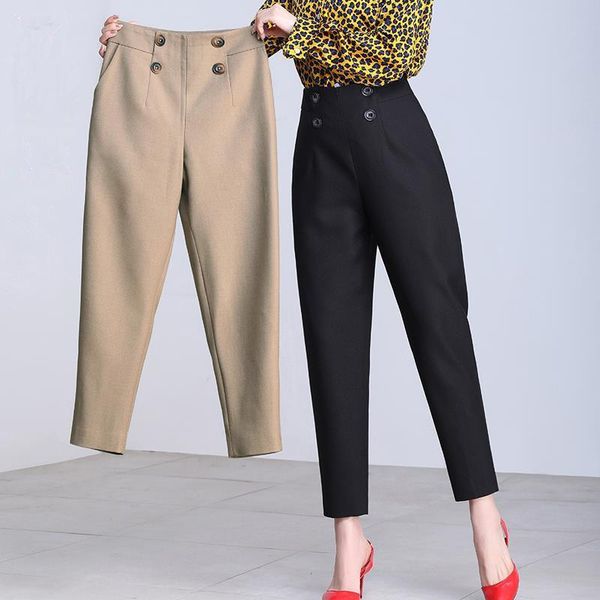

women 2021 spring autumn new fashion casual solid color pants female high waist plus size pants ladies loose harem trousers m541, Black;white