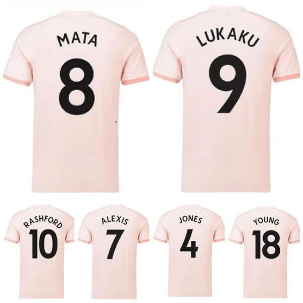 

2018 retro manchester alexis pogba rashford away pink soccer jersey 18/19 united men sport football shirt, Black;yellow