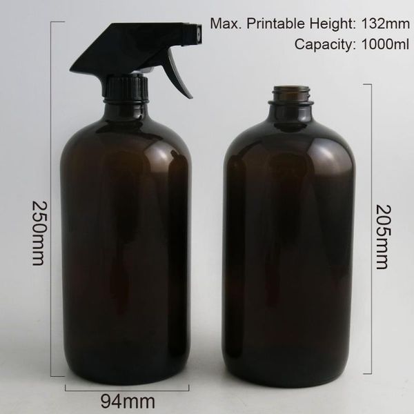 

storage bottles & jars 2pcs 33oz dark amber brown glass round bottle with black trigger sprayer for essential oils 1000ml big watering spray