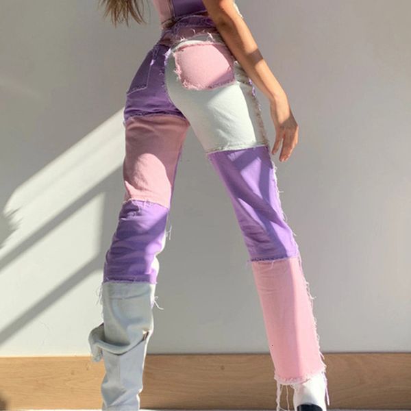 

skinny female 2021 straight leg mid-waistband denim block jeans of vintage streetwear pants fashionable zhw0, Blue