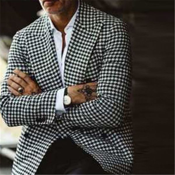 

man plaid suit jacket fashion trend long sleeve cardigan buttons all-match outerwear designer male winter new lapel casual slim coats, Black;brown