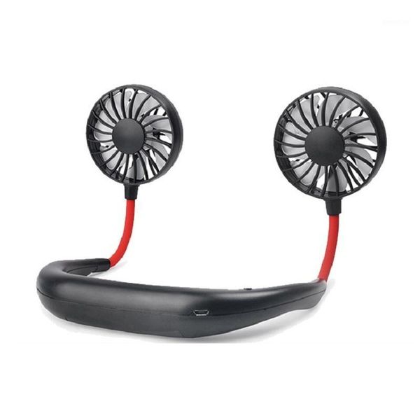 

1pc portable mini fan hand neckband fan with usb rechargeable 1200ma battery operated dual wind head 3 speed adjustable1