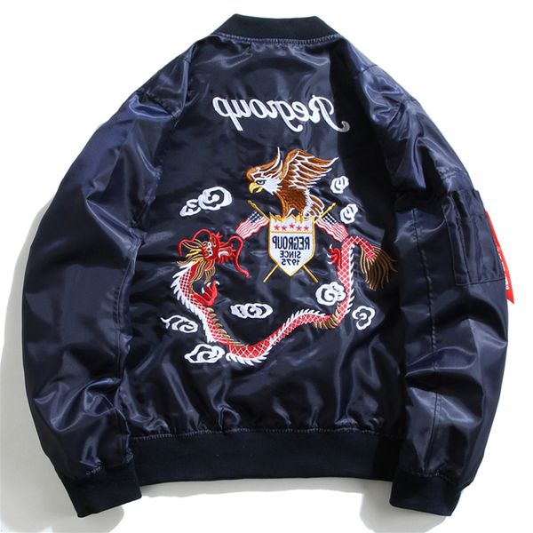 

men's military embroidery ma-1 bomber jackets winter harajuku style casual cotton coat lovers fall tide brand jacket m-4xl, Black;brown