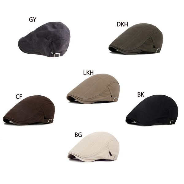 

men classic cotton duckbill flat beret cap british style solid color retro newsboy cabbie driving hunting adjustable hat 2xpd, Blue;gray