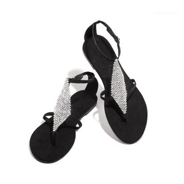 

blwbyl 2020 women's summer flat sandals comfortable outdoor shoes rhinestone toe casual platform plus size 431, Black