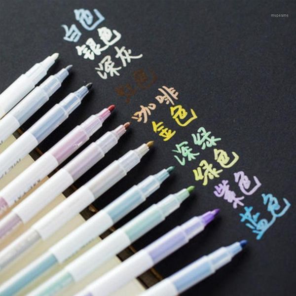 

highlighters 10 pcs/lot metallic micron pen detailed marking color metal marker for black paper drawing school art supplies1, Black;red