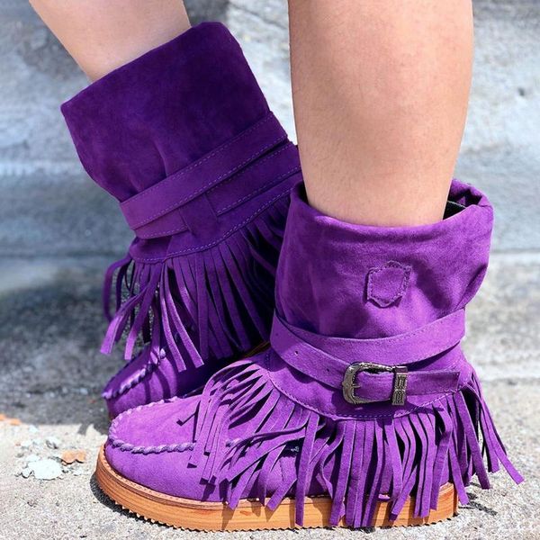 

woman girl thick shoes booties bohemian boho heel boot ethnic women tassel fringe faux suede leather ankle boots gladiator boots, Black
