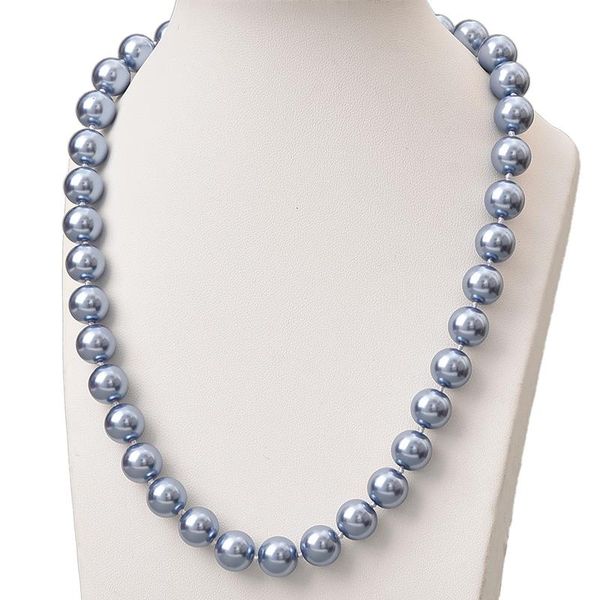 

unique fashion blue pearl chain necklace 10mm for handmade diy round pearl shell imitation necklace 18inch jewel wholesale h837, Silver