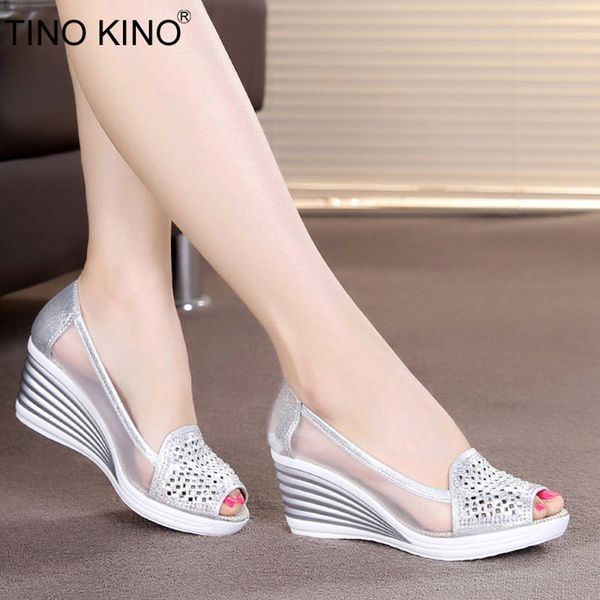 

summer sandals women hollow out slip on wedges shoes platform peep toe high heels female fashion breathable mesh shoes ladies t200226, Black