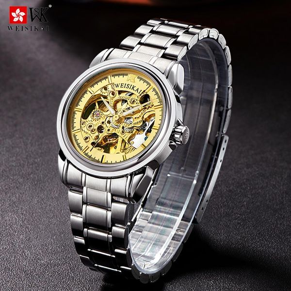 

weisikai tourbillon skeleton matic mechanical watch men business stainless self winding watches wateproof relogio masculino watch men wmtsgo, Silver