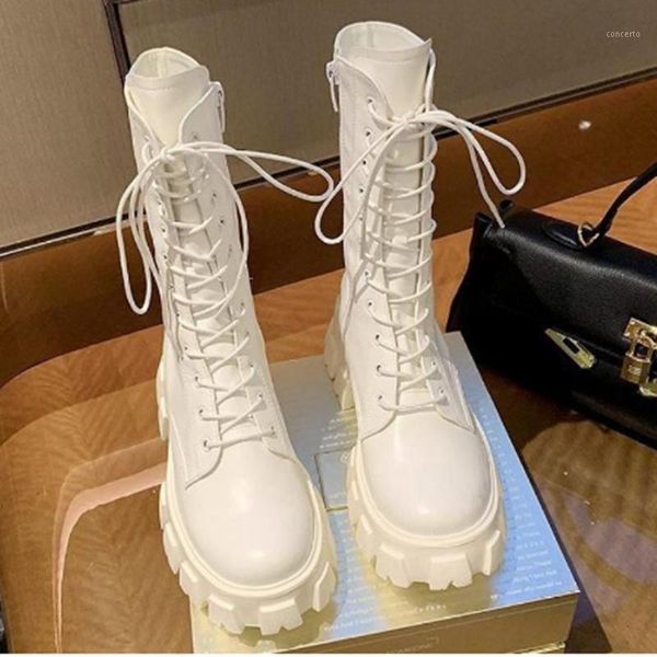 

2020 winter fashion women beige lace up boots black wedges high heels platform punk motorcycle boots ankle shoes1