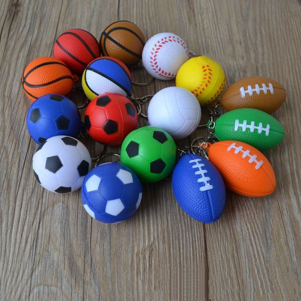 

squishy football keychains mini rugby soft slow rising stretchy squeeze fidget sensory toy keyring relieve stress toys kids gifts g20202, Blue