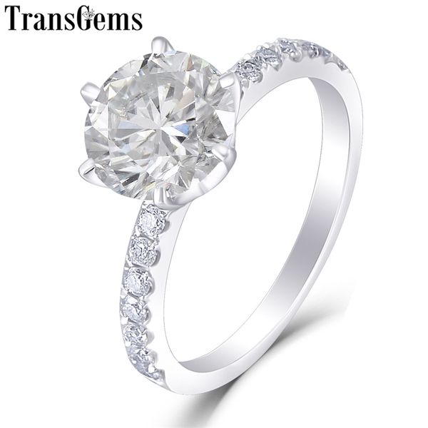

transgems pt 950 platinum 1.5ct diameter 7.5mm f color engagement ring for women gift with samall accents y200620, Slivery;golden