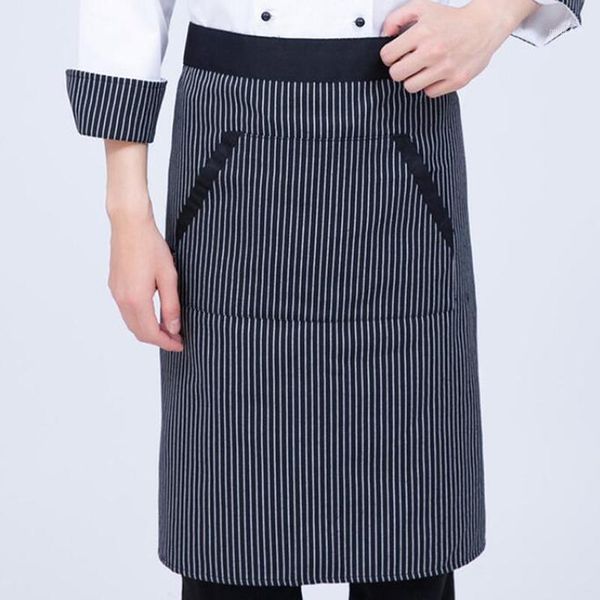 

aprons spliced pocket restaurant home kitchen cozinha chef cooking work wear uniforms striped waiter half apron1