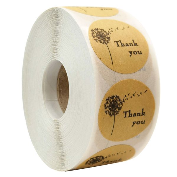

500pcs 2.5cm dandelion thank you self adhesive kraft baking seal sticker gift decor round labels