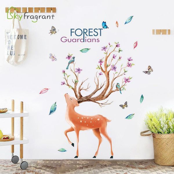 

nordic elk flowers living room wall stickers self-adhesive bedroom wall decor poster sticker home decor room entrance decoration1