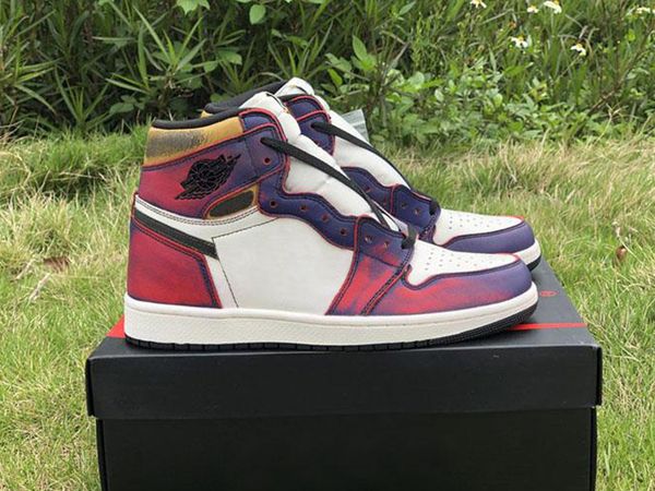 

sb x jumpman 1 lakers court purple basketball shoes men women mens trainers dunk la to chicago purple gold sports sneakers, White;red