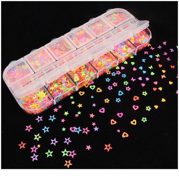 

1box 12colors fluorescent butterfly heart star sequins for crafts making glitter confetti diy flake manicure nail art de sqctyg
