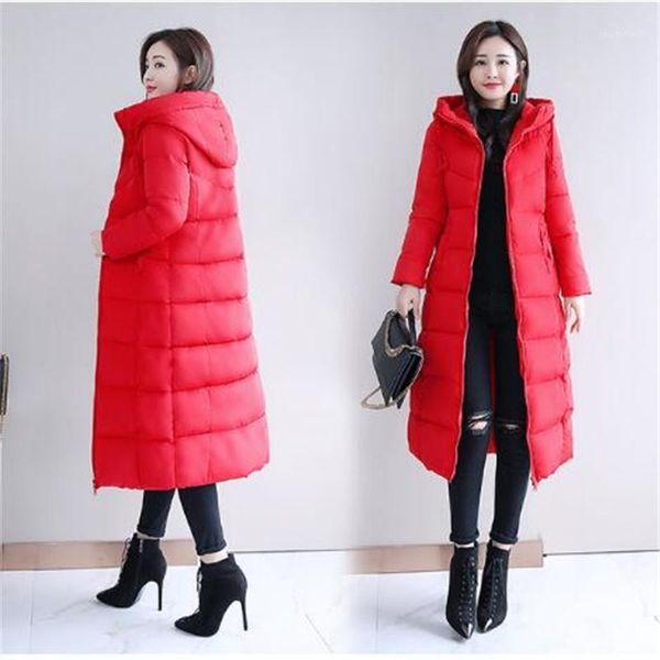 

winter coat 2019 new thicken long over knee slim fit fashion hooded warm down jacket1, Black