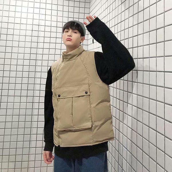 

side zipper big poacket front waistcoat men winter streetwear solid color winter vests for men m-xxl korean man clothing1, Black;white