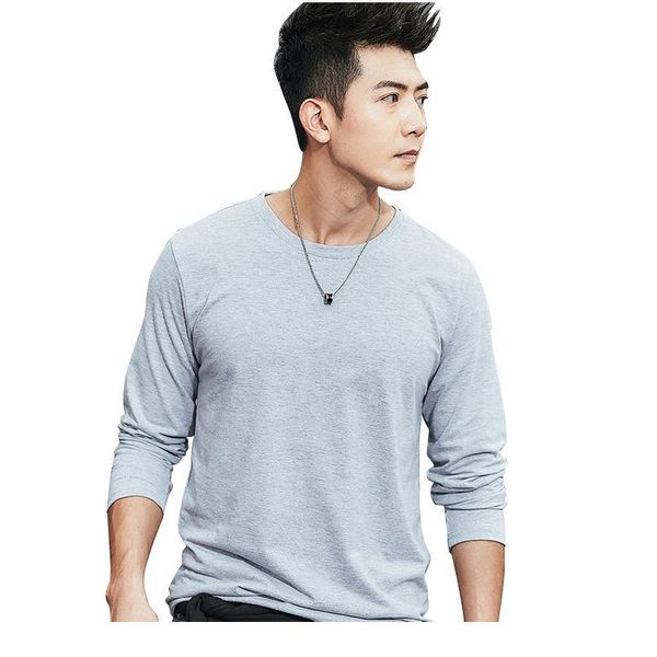 

mrmt 2020 brand new winter men's t-shirt cotton pure color long sleeve round collar t-shirt for male qylfge, White;black