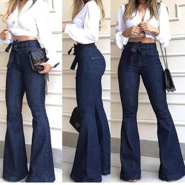 

autumn new fashion personality stretch jeans high waist casual female jeans hanging bandwidth loose denim ladies suit1, Blue