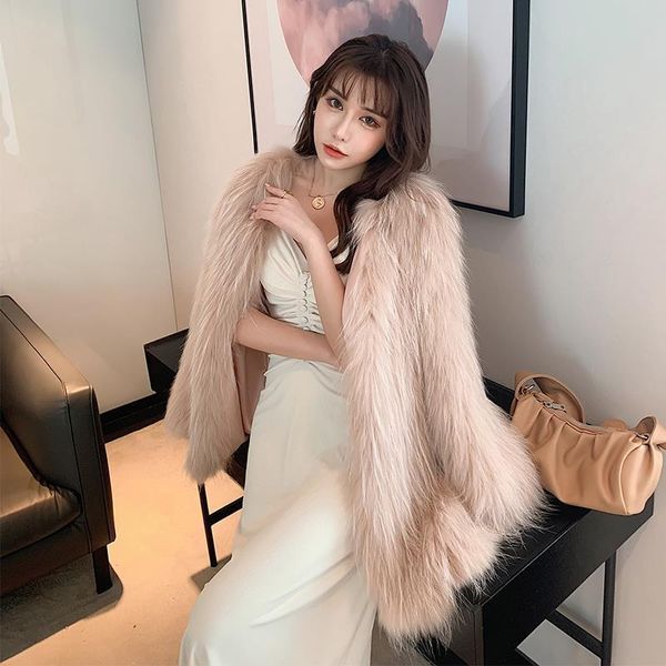

2020 winter coats women fashion faux fur coat elegant thick warm fur outerwear fake jacket y13, Black