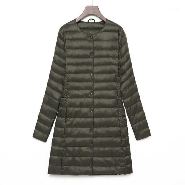 

women's duck down coats light thin style 2020 spring autumn ladies medium long jackets fashion o-neck collar female button coats1, Black;brown
