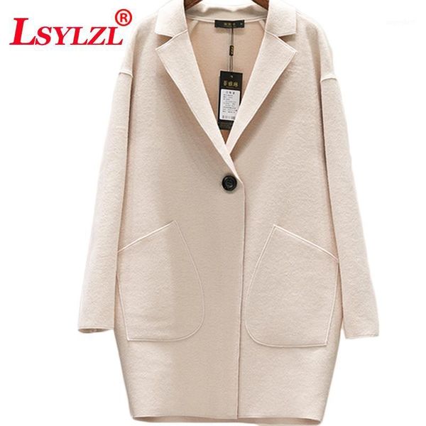 

autumn winter women new fashion double-sided cashmere coat a button 2020 long temperament keep warm woolen coat q741, Black
