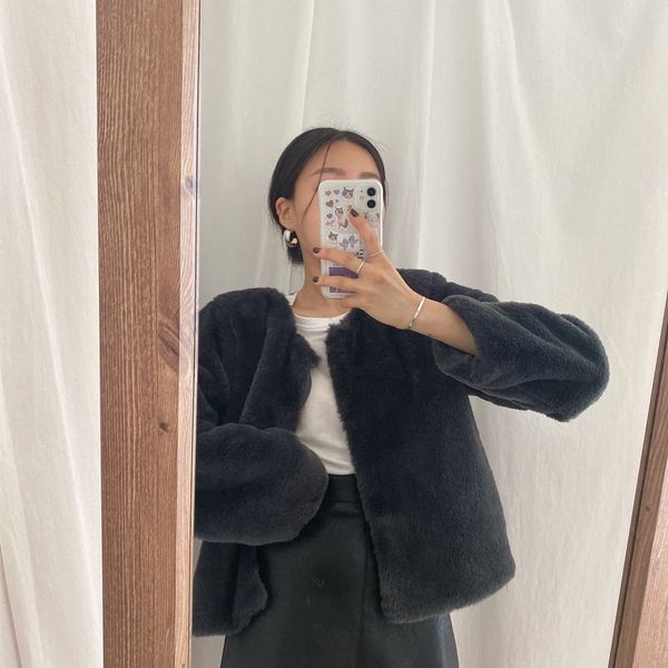 

fashion mink teddy women temperament fluffy faux fur coat winter thick short jacket 2020 autumn w, Black
