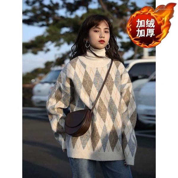 

women's sweaters thickened t-shirt long sleeve sweater female loose fitting autumn and winter foreign style plush bottomed sweater1, White;black