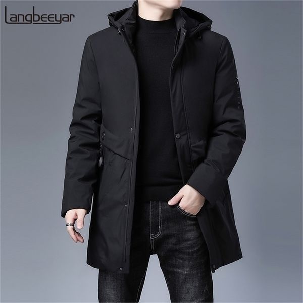 

korean brand casual fashion quilted coat winter men long parka jacket new warm windbreaker men's clothing 201123, Black