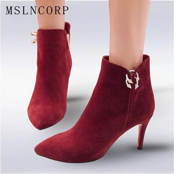

boots plus size 34-43 spring autumn fashion party women ankle high heels pointed toe genuine leather woman pumps shoes, Black