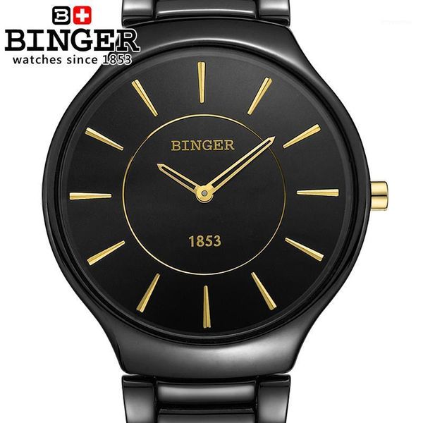 

switzerland wristwatches binger space ceramic quartz men's watch lovers style 300m water resistance clock b8006b-41, Slivery;brown