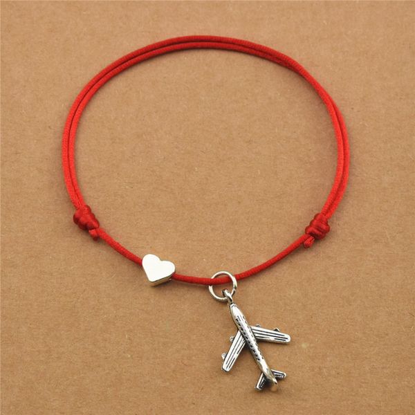 

new casual heart love plane charm airplane pendant red cord lucky bracelets for women men aircraft model travel jewelry gifts, Golden;silver