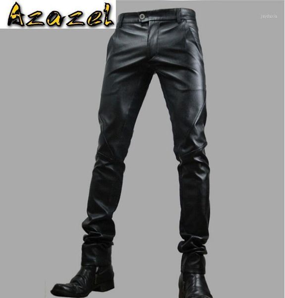 

2020 man leather pants winter fashion feet pants men motorcycle leather trousers male singer splicing costumes1, Black