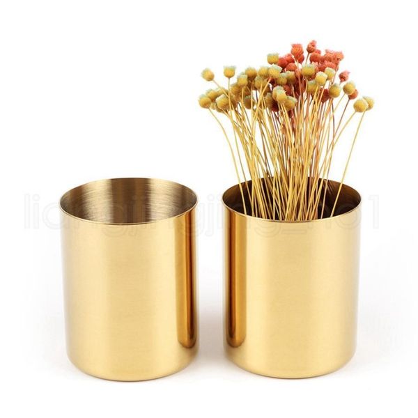 

400ml brass gold vase stainless steel cylinder pen holder for desk organizers stand multi use pencil pot holder cup sqcgng wphome