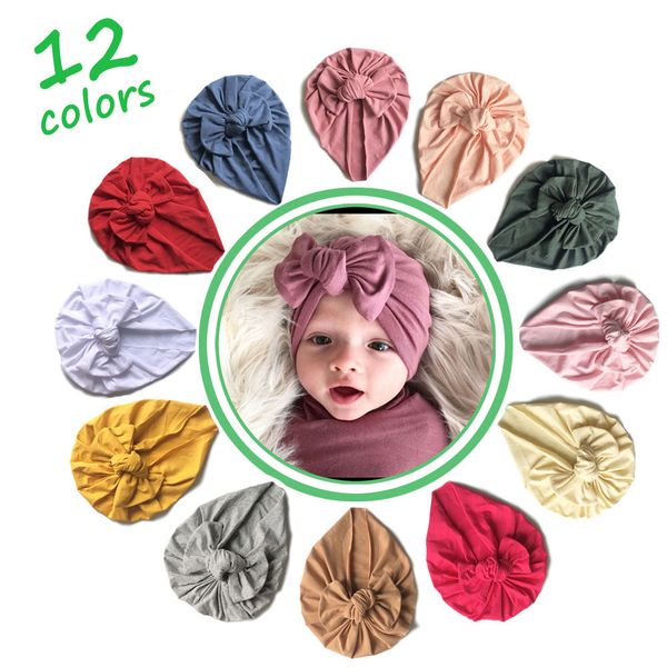 

children's bowknot hat newborn pure cotton hood baby pure color knotted hat gd1212, Yellow