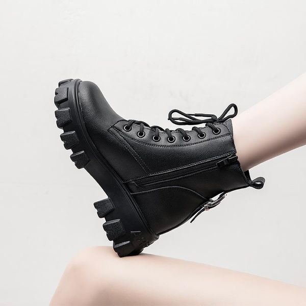 

fashion autumn winter wild thick bottom ankle lace-up boots ladies keep warm non-slip wedges platform snow boots b23-20, Black