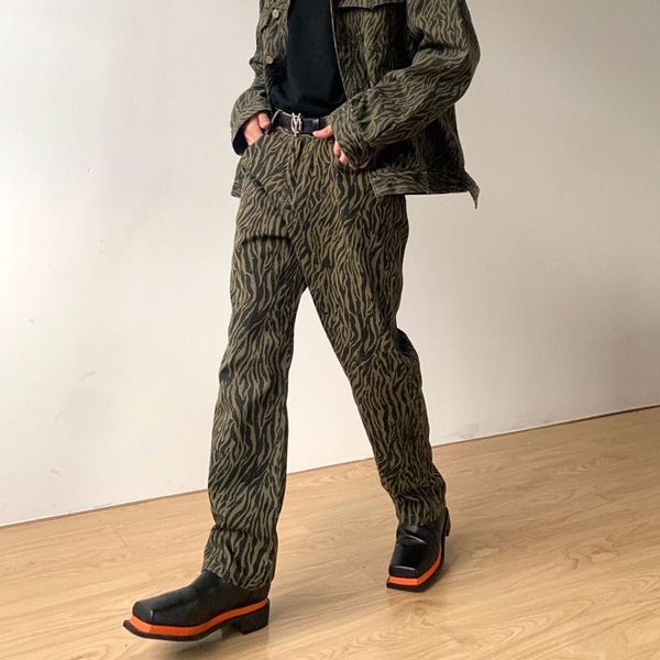 

junqingy men's jeans male women streetwear hip hop pant men casual vintage stripe loose straight denim trousers, Blue