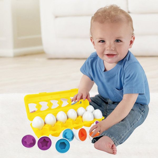 

dozen egg set - 12 months plus baby / toddler toy recognize color shape matching egg fight inserted wooden toys novelty gag toys q0115