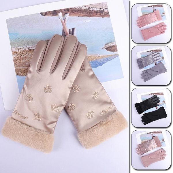 

five fingers gloves winter women velvet windproof waterproof plush warm lady mittens touch screen skin-friendly soft female driving, Blue;gray