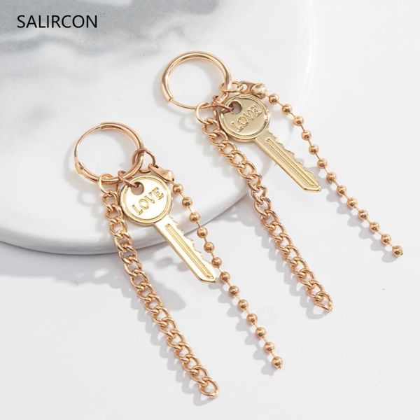 

salircon vintage love key drop earrings pendants goth lovely chain tassel piercing hoop earrings for women jewelry 2020 trend, Silver