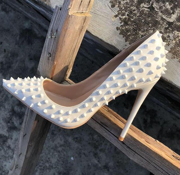 

white rivets high-heeled 12cm toe pointed personalized stiletto female pumps, Black