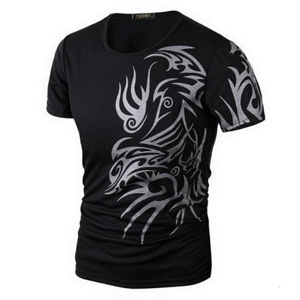 

new 2015 fashion brand t shirts for men.novelty dragon printing tatoo male o neck t shirts men 's brands. tx70-t shirt-an-e, White;black