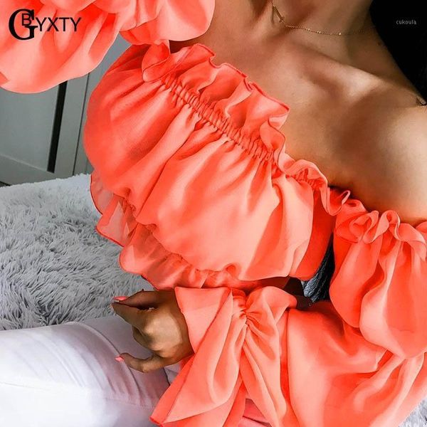 

gbyxty chemise femme neon color crop off shoulder ruffles lantern long sleeve blouses 2019 summer women blouse za14941, White