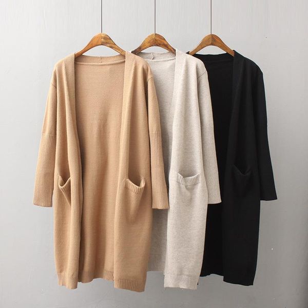 

new fashion cardigans female casual long knitted spring autumn women loose solid color pocket design sweater outwear, White;black